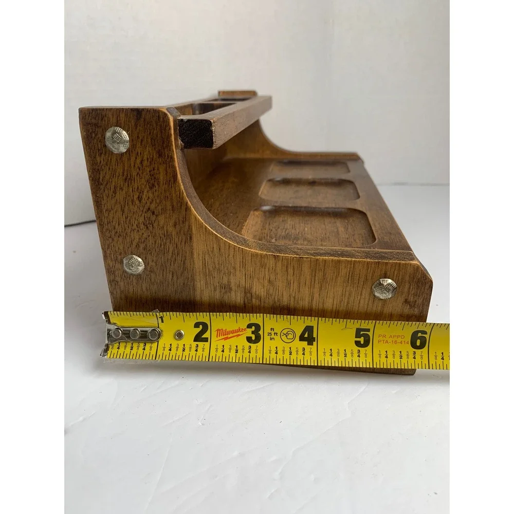 Vintage Wood Desk Organizer Valet Tray Red Felt Lined‎ Jewelry Drawer Brown